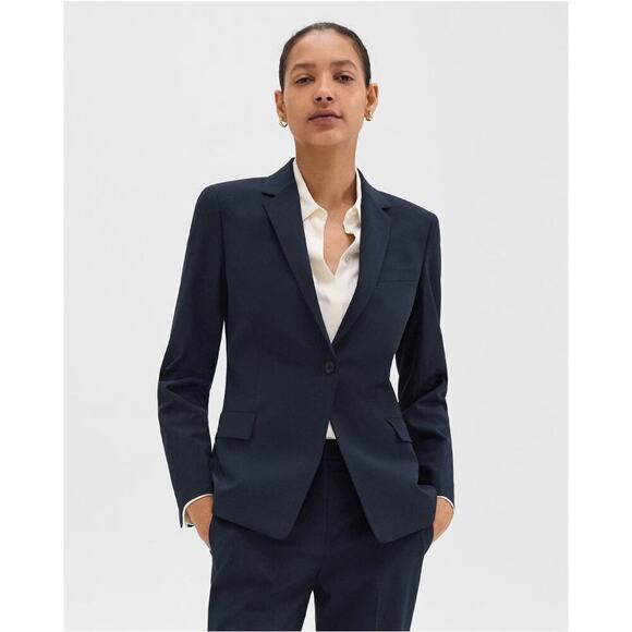 Theory Navy Blue Wool Blend Single Breasted One Button Blazer Corporate Women 2 - Picture 1 of 9